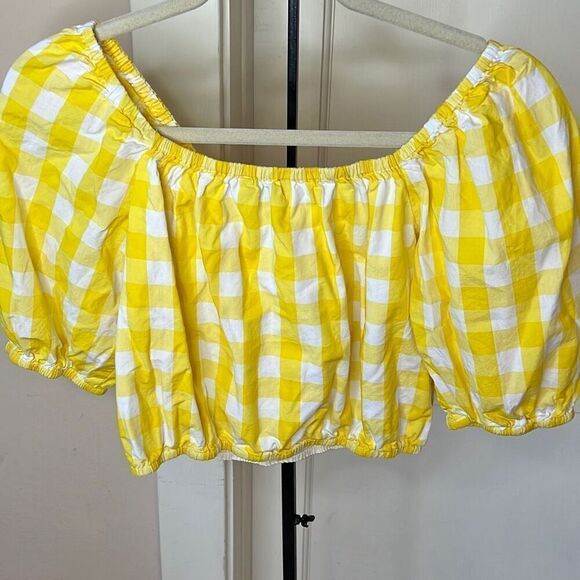 Color Me Courtney Kris Yellow Gingham Off Shoulder Puff Sleeve Crop Top Size Sma - Picture 6 of 6